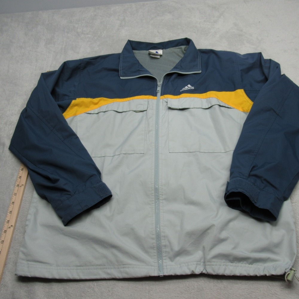 Adidas Jacket Windbreaker Mens Large Blue Cagoule Colorblock Full Zip VTG 90s - Picture 2 of 16